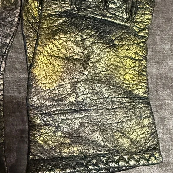 Elegant Gold ,Green and Black Leather Gloves,Hand Painted with Exclusive Paint.